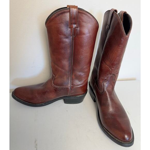 Men’s Cowboy Boots Leather Size 11EE
Dark Brown Red Side Loops Low Heel - Picture 12 of 13